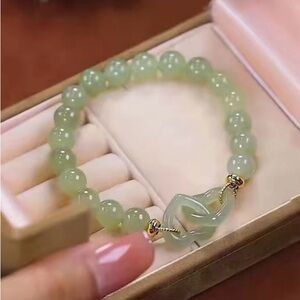 Natural Hetian Jade Heart Interlock 14K Gold Filled Beaded Bracelet